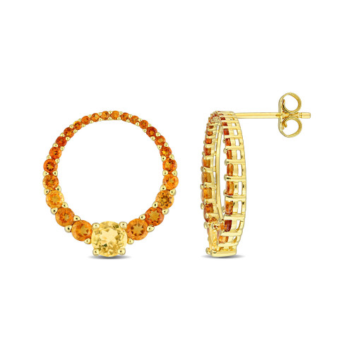 18K Gold Plated Sterling Silver Citrine Graduated Open Circle Hoop Earrings