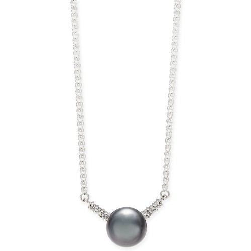 Cultured Tahitian Pearl (9mm) & Diamond (1/8 ct. t.w.) 18" Pendant Necklace in 14k White Gold