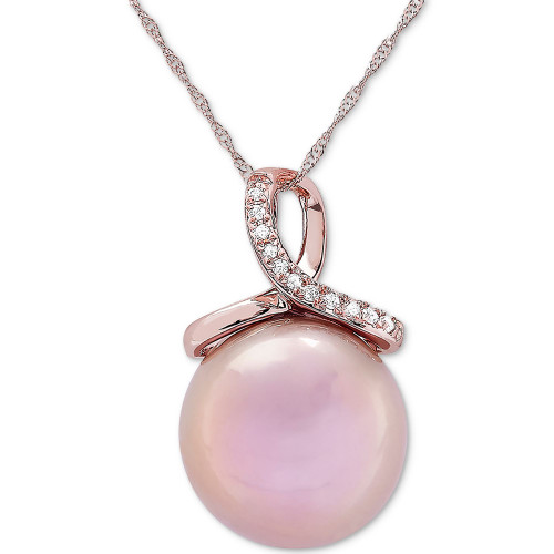 Cultured Ming Pearl (14mm) & Diamond Accent 18" Pendant Necklace in 14k Rose Gold