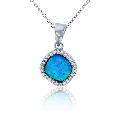 Created Opal Inlay and Cubic Zirconia Necklace in Sterling Silver