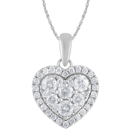 Diamond Heart Halo Cluster 18" Pendant Necklace (3/4 ct. t.w.) in 14k White Gold