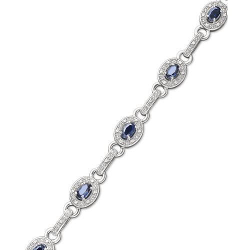Sterling Silver Bracelet, Sapphire (2-5/8 ct. t.w.) and Diamond (1/4 ct. t.w.) Oval Link Bracelet
