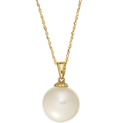 Pearl Necklace, 14k Gold Cultured Freshwater Pearl Pendant (11mm)