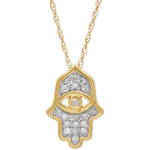 Diamond Hamsa Pendant Necklace (1/10 ct. t.w.) in 10k Gold