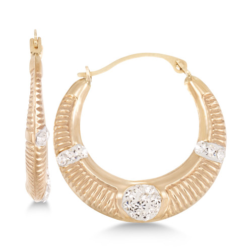 Crystal Ribbed Hoop Earrings in 10k Gold
