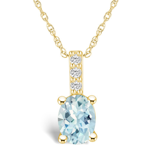 Aquamarine (1-1/7 Ct. T.W.) and Diamond Accent Pendant Necklace in 14K Yellow Gold