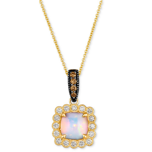 Neopolitan Opal (1-1/4 ct. t.w.) & Diamond (3/8 ct. t.w.) Halo Pendant Necklace in 14k Gold, 18" + 2" extender