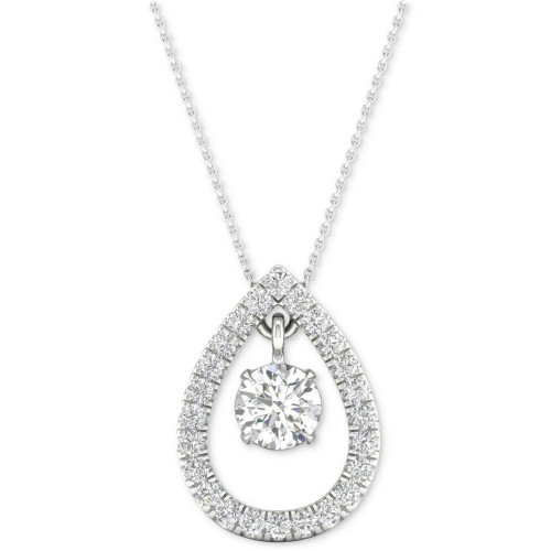 Diamond Orbital Halo Teardrop Pendant Necklace (1/4 ct. t.w.) in 10k White Gold, 16" + 2" extender