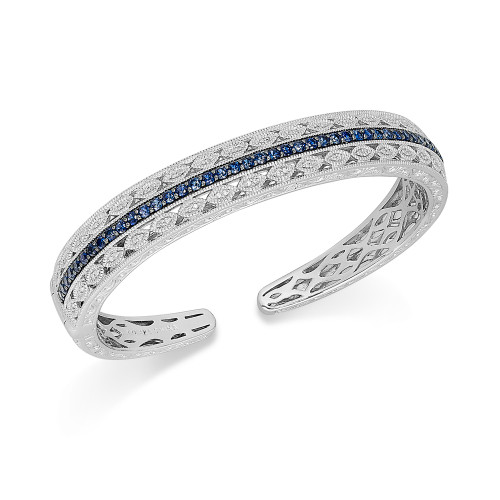 Sapphire (1-5/8 ct. t.w.) and Diamond (1/10 ct. t.w.) Cuff Bracelet in Sterling Silver