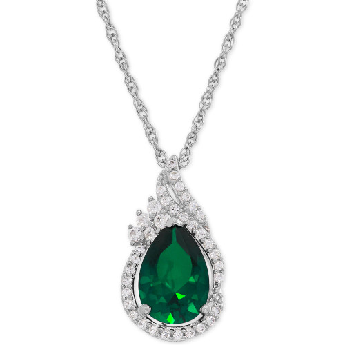 Lab-Created Emerald (1-3/4 ct. t.w.) and White Sapphire (1/4 ct. t.w.) Teardrop Pendant Necklace in Sterling Silver