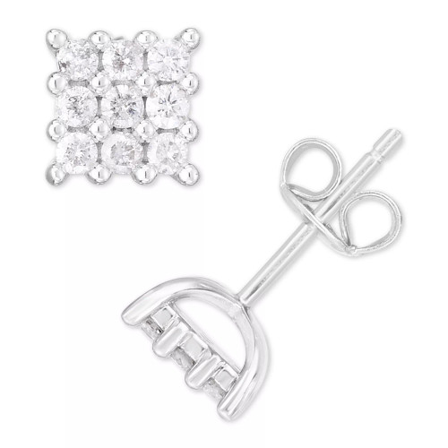 Diamond Square Cluster Stud Earrings (1/2 ct. t.w.) in Sterling Silver or Gold-Plated Sterling Silver