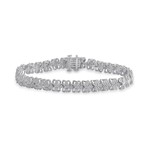 Diamond Heart Link Bracelet (1 ct. t.w.) in Sterling Silver