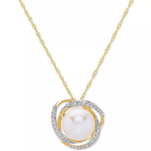 Cultured Freshwater Pearl (8mm) & Diamond (1/8 ct. t.w.) 18" Pendant Necklace in 14k Yellow Gold or White Gold