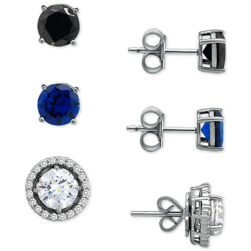 3-Pc. Set Multicolor Cubic Zirconia Stud Earrings with Interchangeable Halo Jackets in Sterling Silver, Created for Macy's