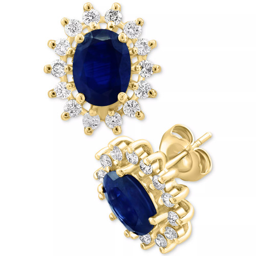 EFFY® Sapphire (2-7/8 ct. t.w.) & Diamond (5/8 ct. t.w.) Halo Stud Earrrings in 14k Gold (Also available in Emerald)