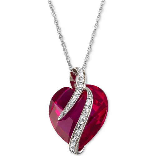 Lab-Created Ruby (10-3/4 ct. t.w.) & White Sapphire Accent 18" Heart Pendant Necklace in Sterling Silver