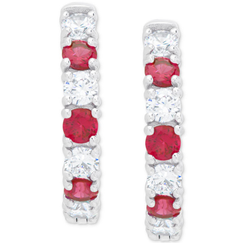 Red Spinel (1/4 ct. t.w.) & Lab-Created White Sapphire (1-1/5 ct. t.w.) Small Hoop Earrings in Sterling Silver, 0.77"