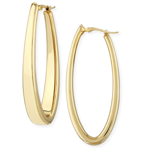 Oval Oblong Hoop Earrings Set in 14k Yellow Gold