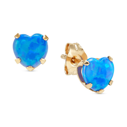 Blue Opal Heart Stud Earrings (2 ct. t.w.) in 14k Gold