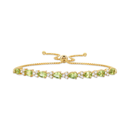 Peridot (3-1/3 ct. t.w.) & Lab-Created White Sapphire (7/8 ct. t.w.) Bolo Bracelet in 14k Gold-Plated Sterling Silver