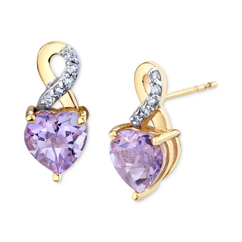 Pink Amethyst (1-5/8 ct. t.w.) & Diamond (1/20 ct. t.w.) Heart Stud Earrings in 10k Gold