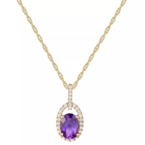 Amethyst (1-1/6 ct. t.w.) & Diamond (1/8 ct. t.w.) Halo 18" Pendant Necklace in 14k Gold (Also in Citrine)