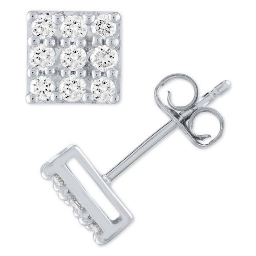 Lab Grown Square Diamond Cluster Stud Earrings (1/2 ct. t.w.) in Sterling Silver