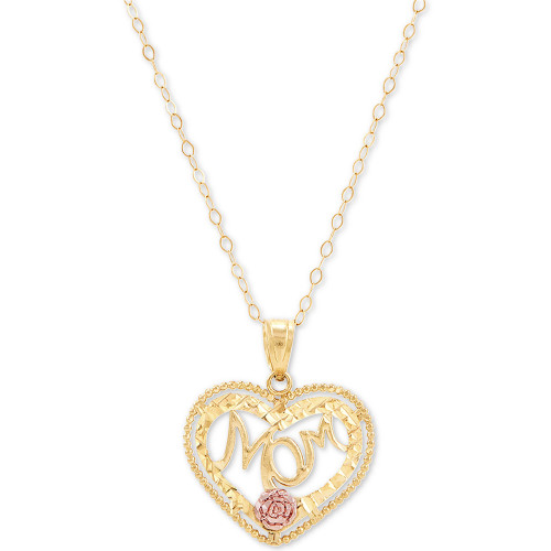 Mom Heart 18" Pendant Necklace in 10k Gold & 10k Rose Gold