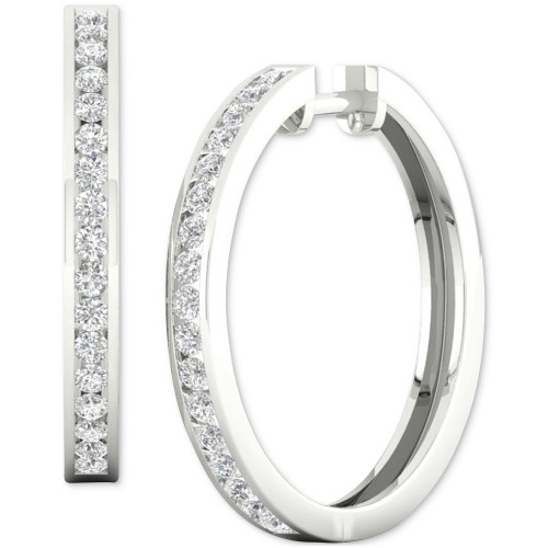 Lab Created Diamond Medium Hoop Earrings (1ct. t.w.) in Rhodium-Plated Sterling Silver, 1.12"