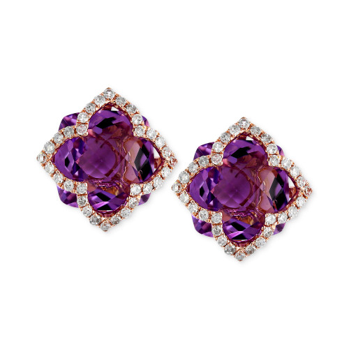 Lavender Rosé by EFFY® Amethyst (6-1/4 ct. t.w.) and Diamond (1/3 ct. t.w.) Clover Stud Earrings in 14k Rose Gold