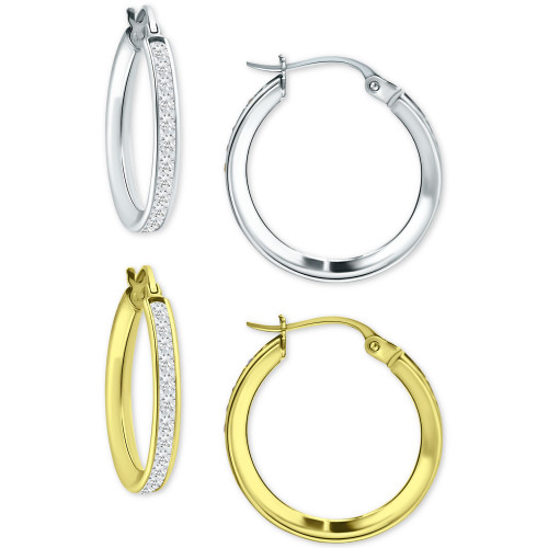 2-Pc. Set Cubic Zirconia Small Hoop Earrings in Sterling Silver & 18k Gold-Plate, 0.78", Created for Macy's