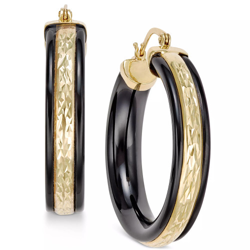 Onyx Hoop Earrings (26 ct. t.w.) in 14k Gold and 14k White Gold