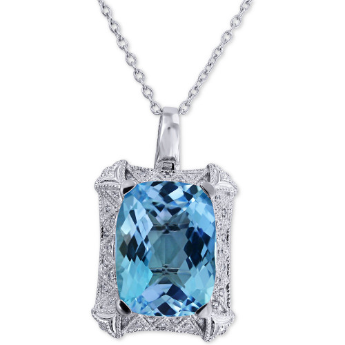 Blue Topaz(25 ct. t.w.) & Diamond(1/10 ct t.w.) Pendant Necklace in Sterling Silver