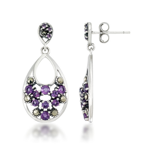 Pave Amethyst Teardrop Dangle Earrings