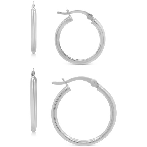 2-Pc. Set Polished Hoop Earrings in Sterling Silver, 15mm and 20mm