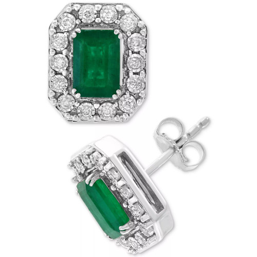 EFFY® Emerald (1-7/8 ct. t.w.) & Diamond (1/5 ct. t.w.) Earrings in 14k White Gold (Also in Yellow Gold)