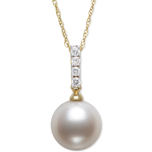 Cultured Freshwater Pearl (8mm) & Diamond (1/20 ct. t.w.) 18" Pendant Necklace in 14k Gold, Created for Macy's