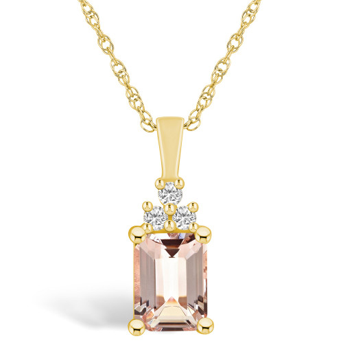 Morganite (1-3/8 Ct. T.W.) and Diamond (1/10 Ct. T.W.) Pendant Necklace in 14K Yellow Gold