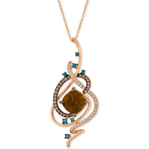Exotics® Crazy Collection® Chocolate Quartz® (3-3/4 ct. t.w.) & Diamond (3/4 ct. t.w.) 18" Pendant Necklace in 14k Rose Gold