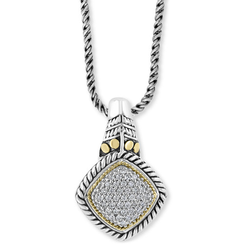 EFFY® Diamond Cluster 18" Pendant Necklace (1/4 ct. t.w.) in Sterling Silver & 18k Gold