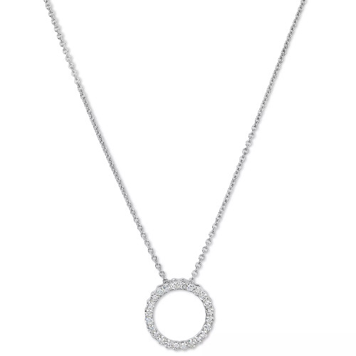 Diamond Circle Pendant Necklace (1/3 ct. t.w.) in 14k White or Yellow Gold, 16" + 2" extender