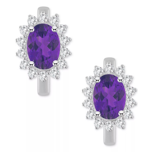 Rhodolite Garnet (1-7/8 ct. t.w.) & White Topaz (1/2 ct. t.w.) Halo Hoop Earrings in Sterling Silver (Also in Citrine, Peridot, Amethyst, & Blue Topaz)