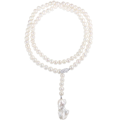Freshwater Cultured Pearl (9-15mm) Lariat Abstract 36" Strand Necklace Sterling Silver Clasp