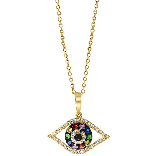 EFFY® Multi-Sapphire (1/4 ct. t.w.) & Diamond (1/8 ct. t.w.) Evil Eye 16" Pendant Necklace in 14k Gold