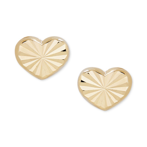 Children's Textured Heart Stud Earrings in 14k Gold