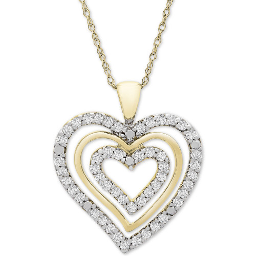 Diamond Multi-Heart 18" Pendant Necklace (1/2 ct. t.w.) in 10k Gold
