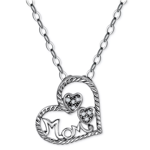 Cubic Zirconia Mom Heart Pendant Necklace, 16" + 2" extender, Created for Macy's