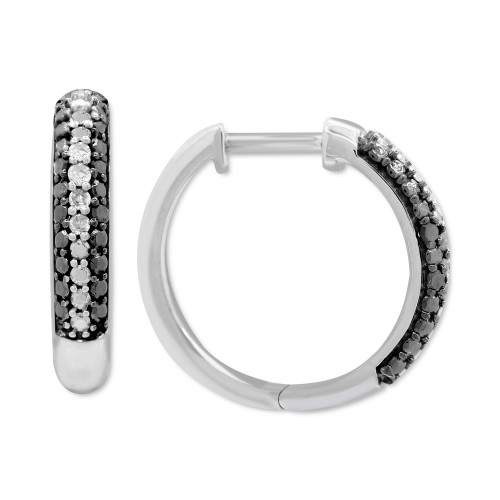 Black & White Diamond Hoop Earrings (1/6 ct. t.w.) in Sterling Silver