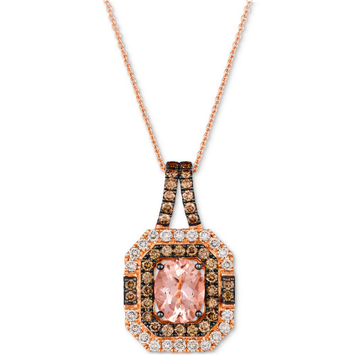 Peach Morganite (1-1/3 ct. t.w.) & Diamond (1-1/10 ct. t.w.) Halo Pendant Necklace in 14k Rose Gold