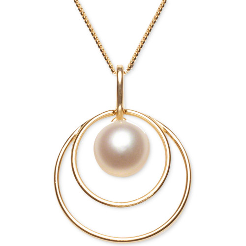 Cultured Freshwater Pearl (8mm) Double Loop 18" Pendant Necklace in 18k Gold-Plated Sterling Silver